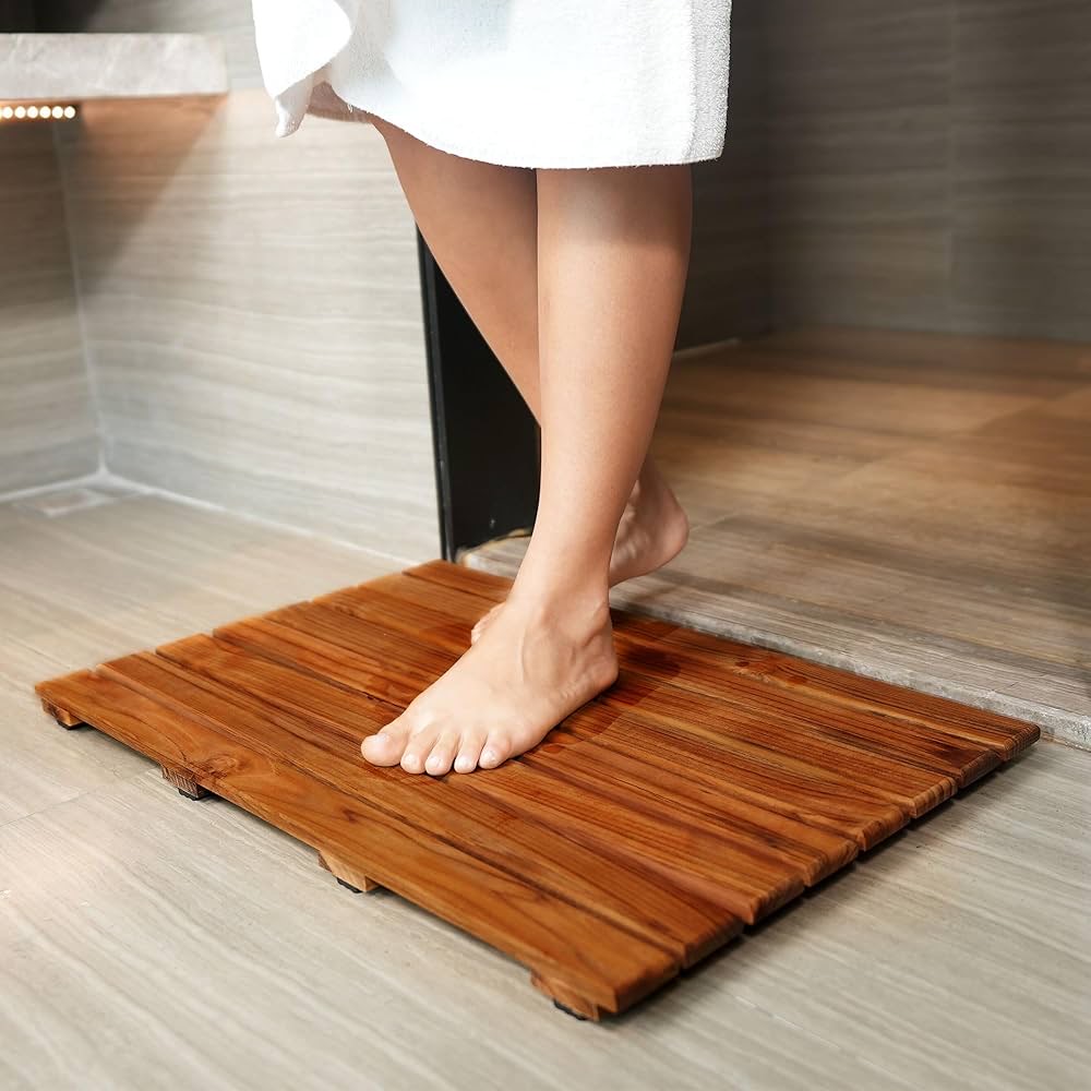 Teak Shower Mat, Non-Slip Bath Mat, Luxury Spa Mat, Wooden Mat for Small - Image 4