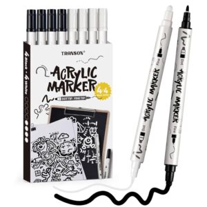 4 Black and 4 White Paint Markers Bold and Fine Dual-tip Acrylic Paint Marker