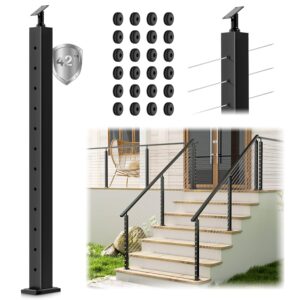 42" Stair Cable Railing Post, 33°Drilled Stair Post Fit for28-38Degrees Stairway