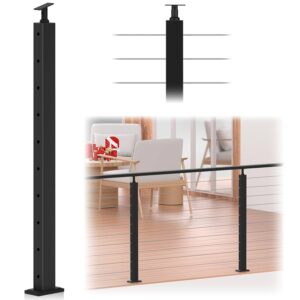 36" Cable Matte Black Stainless Steel T304 Horizontal Drilled Railing Post